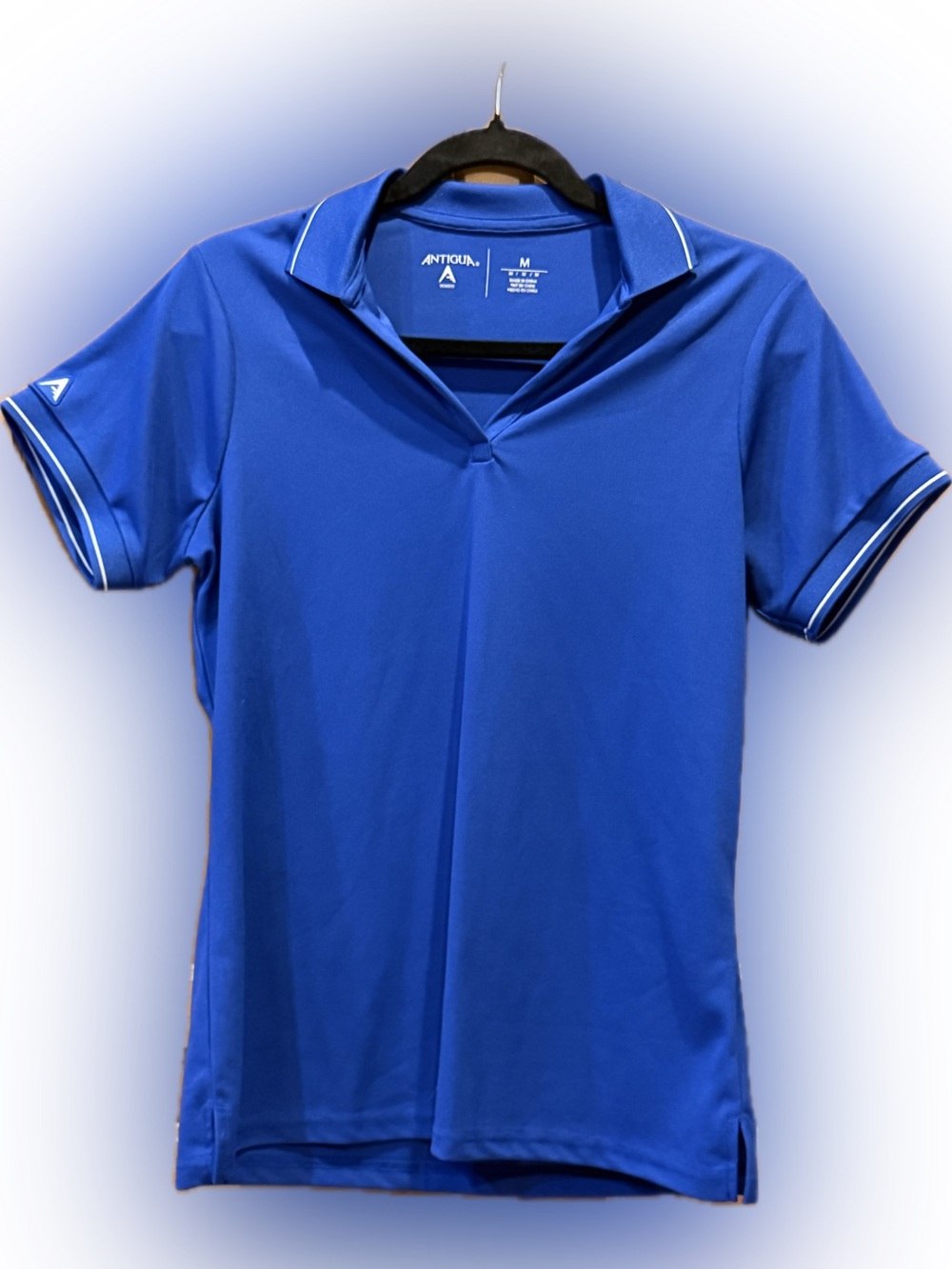 Antigua Women’s Blue Golf Polo Shirt Performance Collared Athleisure Top Size M
